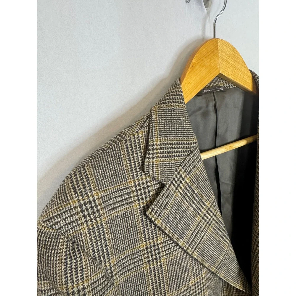 Canali Mens Wool Cashmere Glen Plaid Blazer Elbow Patches Made in Italy 42R